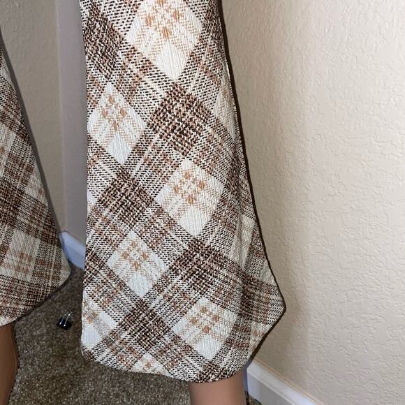 Topshop Petite high waisted bengaline flared pants tan check Stretch US SZ sm - Picture 11 of 11